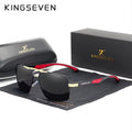 Gafas de sol KINGSEVEN para hombre con montura de aluminio, lentes polarizadas y diseño de varillas rojas; acabado de espejo
